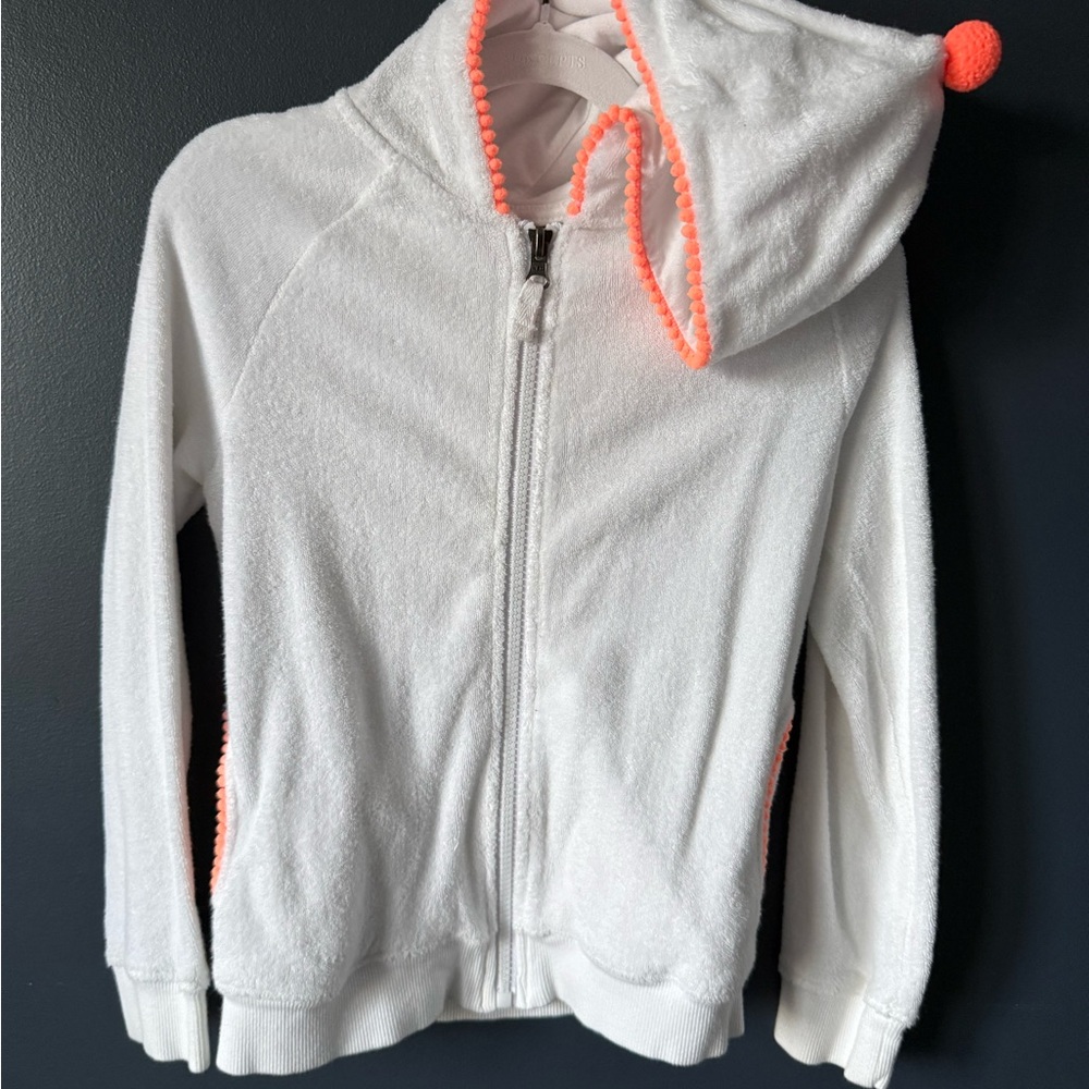 George Kids White terry cloth sweater with Orange Trim